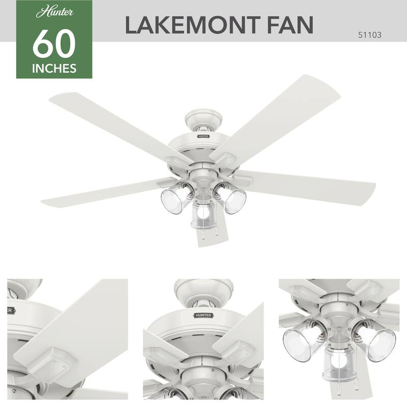 Hunter 60" Crestfield Ceiling Fan w/3-Light LED Light, Pull Chain - Farmhouse, Transitional, Rustic - Exclusive SureSpeed!