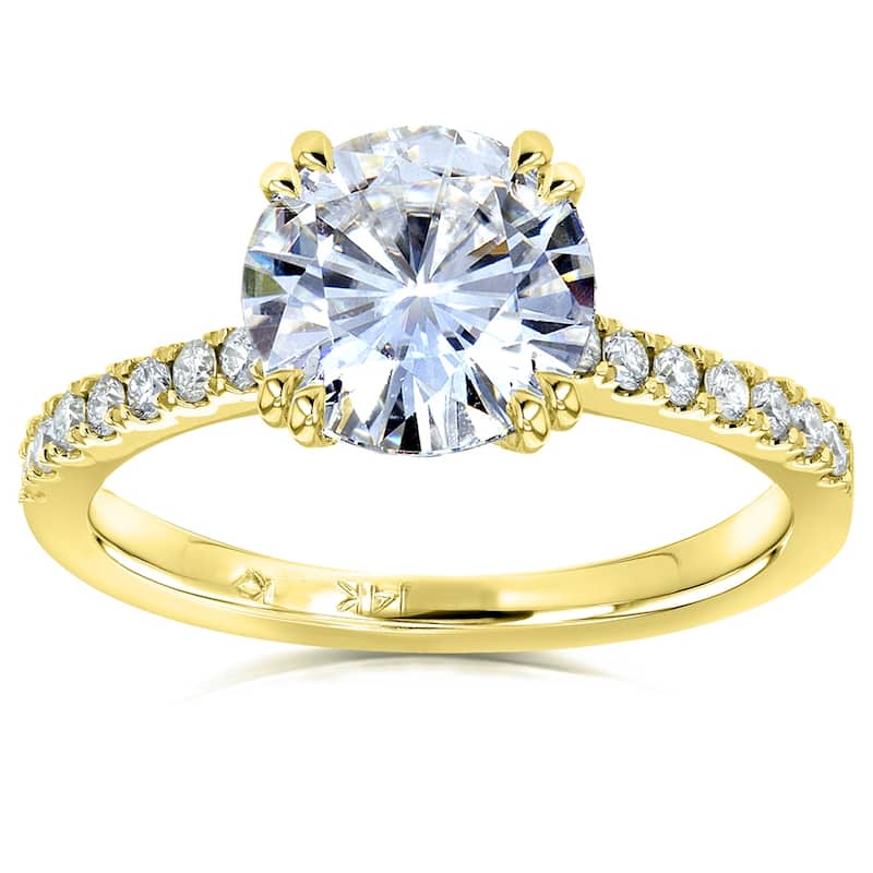 Annello by Kobelli 14k Solid Gold 2 1/10ct TGW Forever One Moissanite and Lab Grown Diamond Tulip Engagement Ring (DEF, VS)