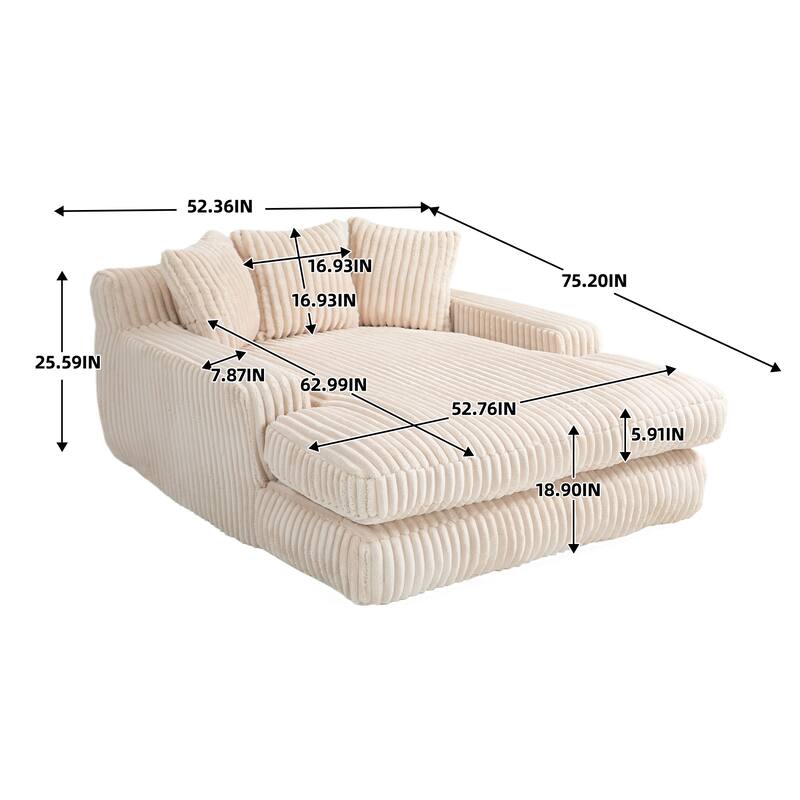 Corduroy lazy sofa bed Living room deep seat sofa with 3 back pillows