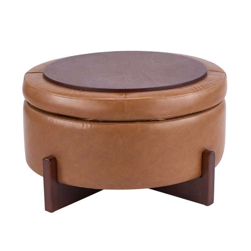 Christopher Knight Home - Mollet Mid-Century 32.28" Upholstered Tufted Round Hidden Storage Ottoman with Reversible Wood Lid