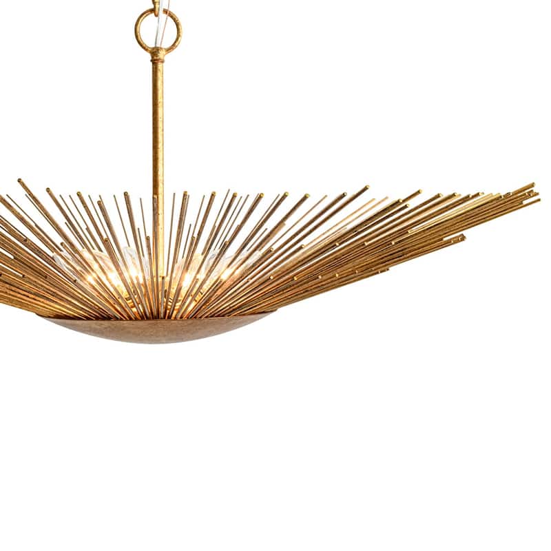 6-Light Vintage Luxury Gold Foiled Wide Wide Sunburst Chandelier 32in