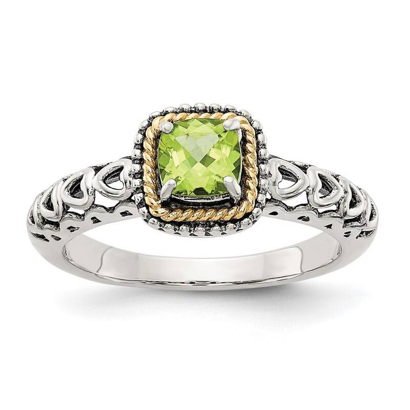 Curata 925 Sterling Silver Polished Prong set With 14k Peridot Ring