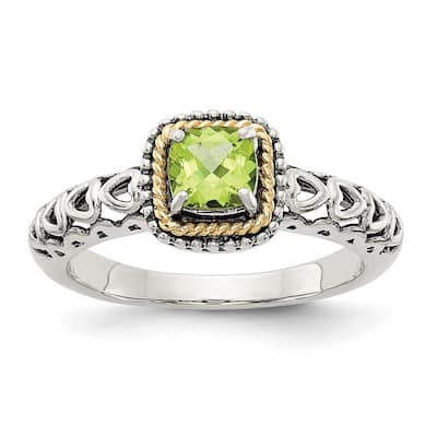 Curata 925 Sterling Silver Polished Prong set With 14k Peridot Ring