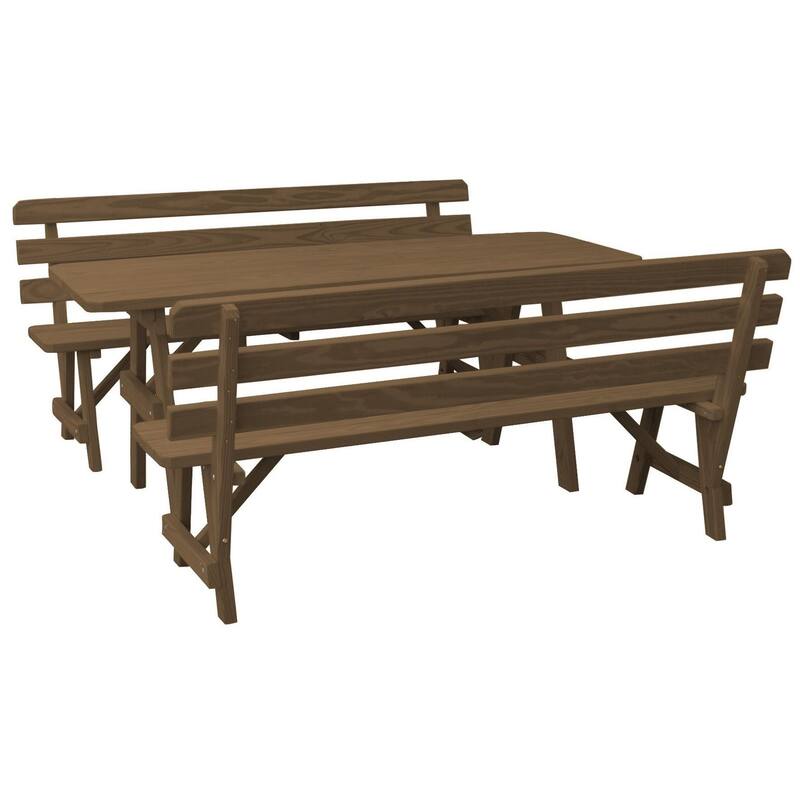 Pine 8' Picnic Table with 2 Backed Benches - Mushroom Stain