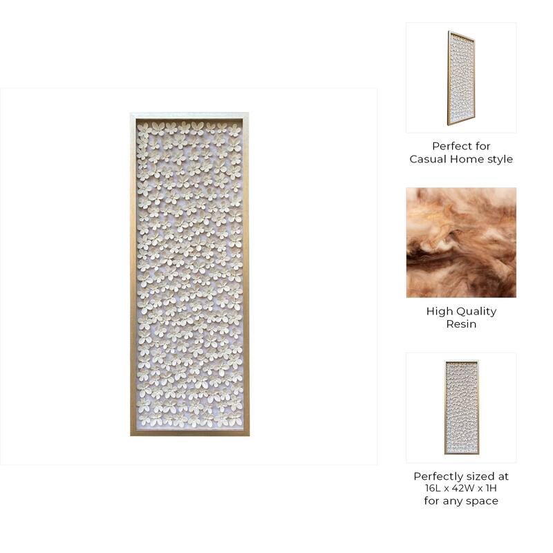 Resin Canvas Art Dimensional 3D Floral Design Wall Decor - 42" White