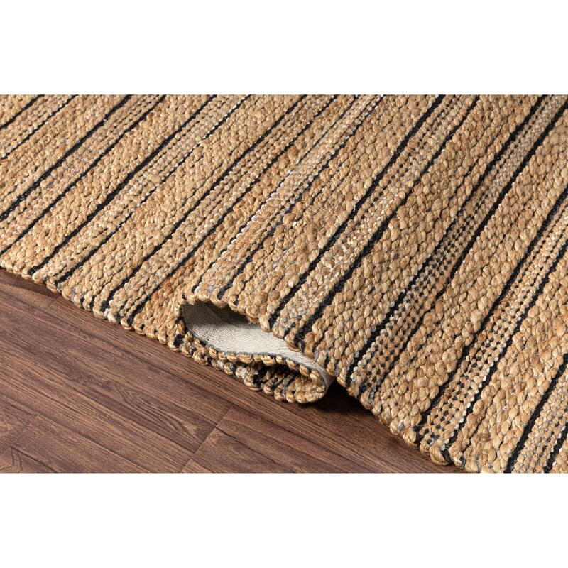 Sevita Nevaeh Tan/Black Striped Handmade Jute Blend Farmhouse Indoor Area Rug