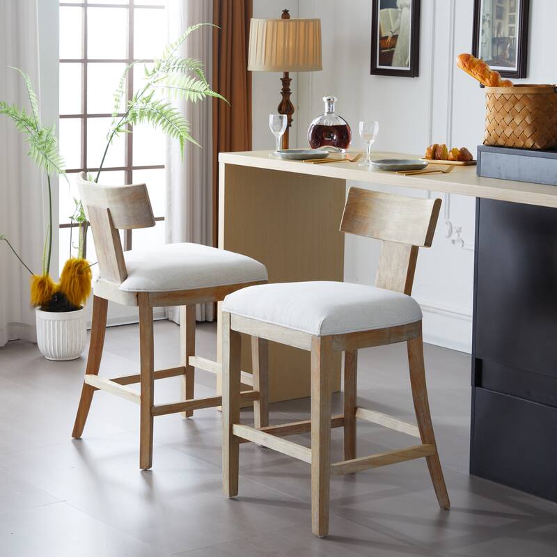 Fescue Upholstery Rubberwood 27-inch Height Barstool (set of 2) by Christopher Knight Home - Natural + Begie