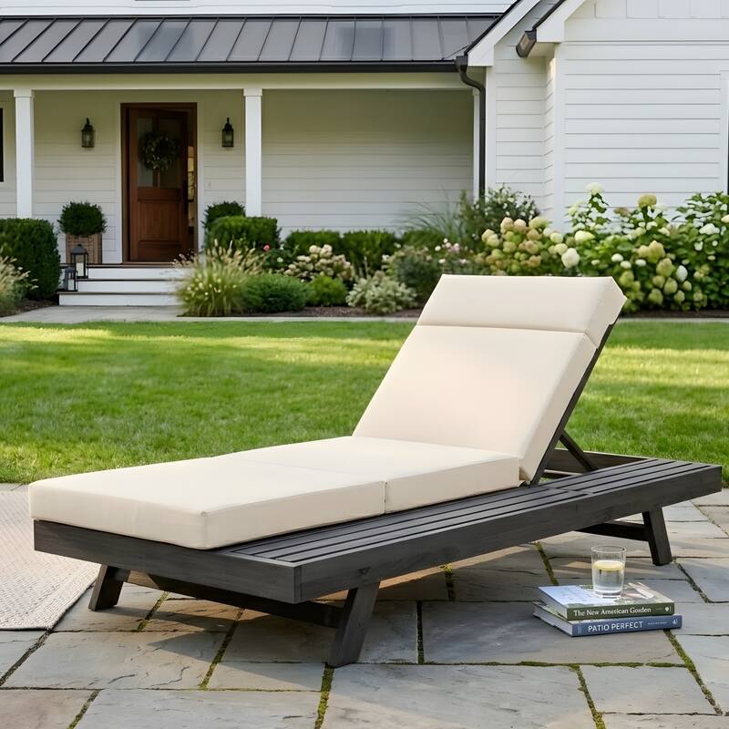 Outdoor Patio Lounge Chair, Adjustable Recliner with Headrest and Retractable Side Tray