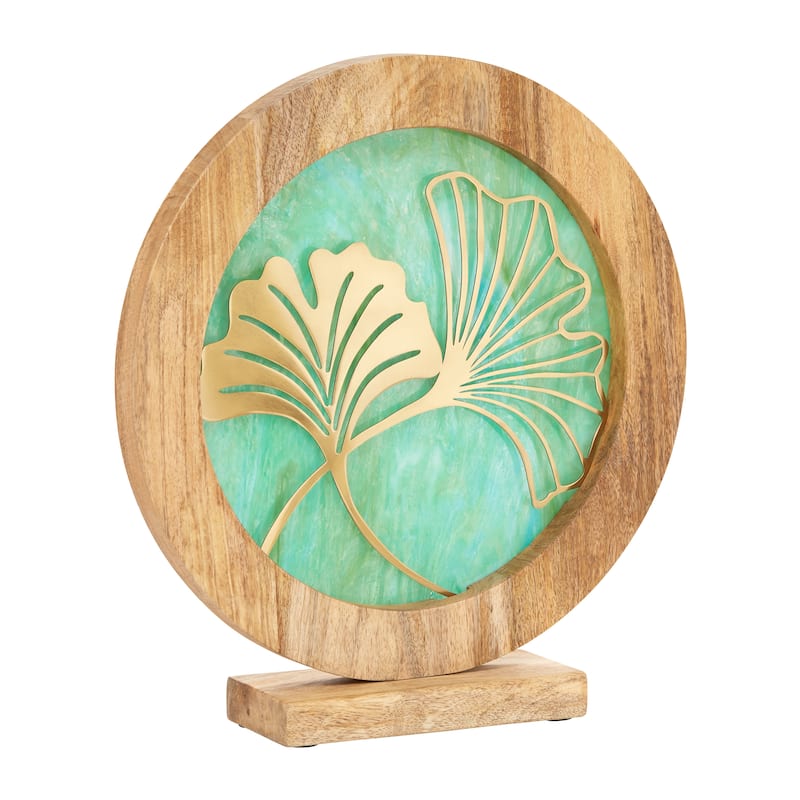 River of Goods Round Decorative Stained Glass Mango Wood Stand - 13" x 3" x 14"
