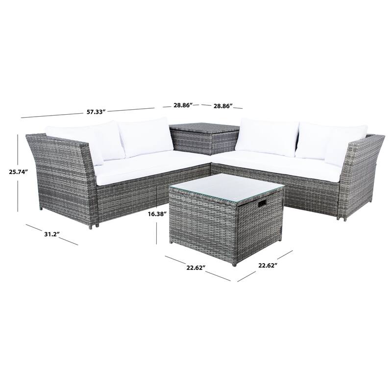 SAFAVIEH Helga Outdoor 4-Piece Conversation Patio Set with Storage - 57"W x 31"D x 26"H