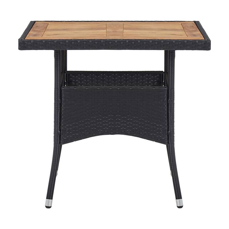 Outdoor Dining Table, 31 Inch Square Acacia Wood Top Black Rattan Base