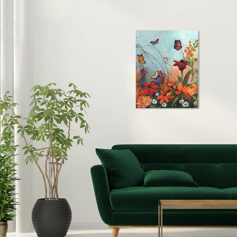 Wynwood Studio Canvas Floral and Botanical Bright Nature Orange and Light Blue Traditional Wall Art Canvas Print - Orange, Blue - 24 x 20