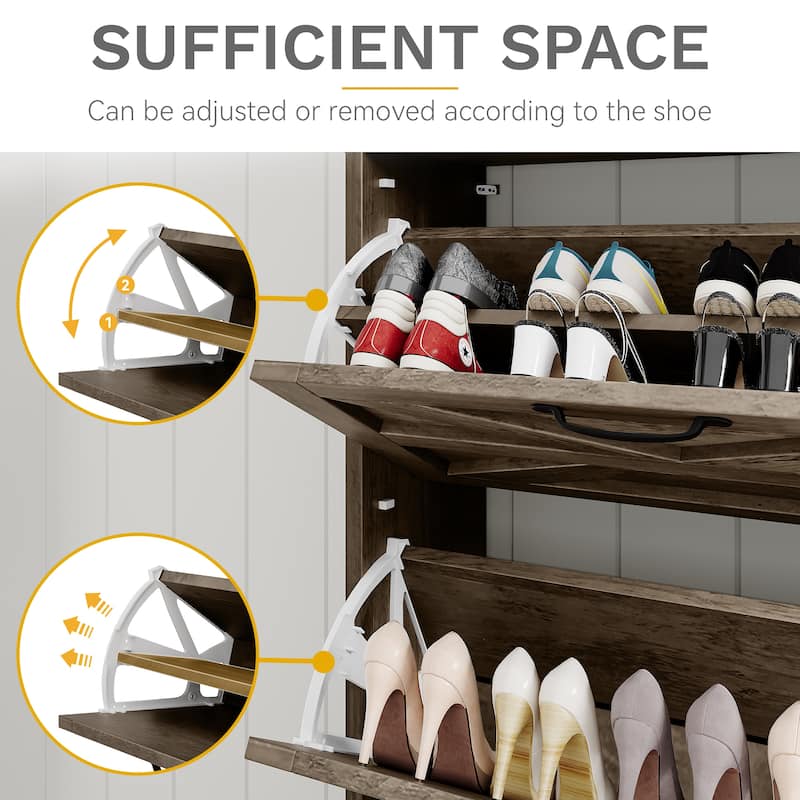 Moasis Farmhouse 3 Flip Shoe Storage Cabinet 16 Pairs Drawers Freestanding Shoe Organizer - 31.4"L x 9.4"W x 53.1"H