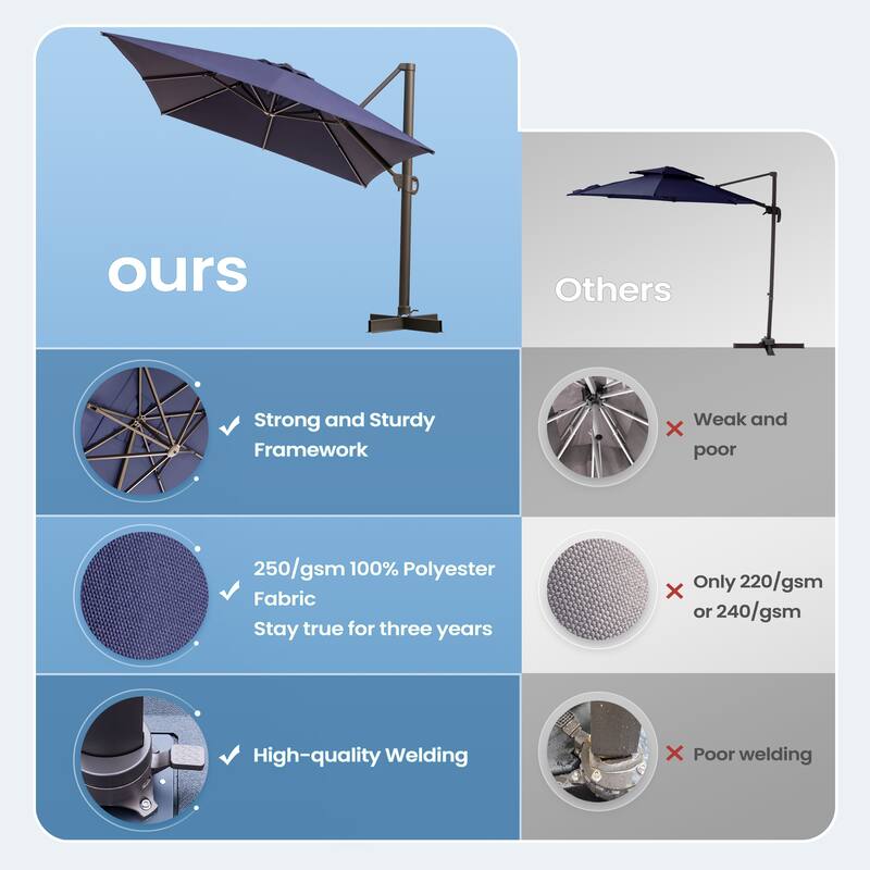 13 ft x 10 ft Outdoor Aluminum Patio Cantilever Offset Umbrella with Base