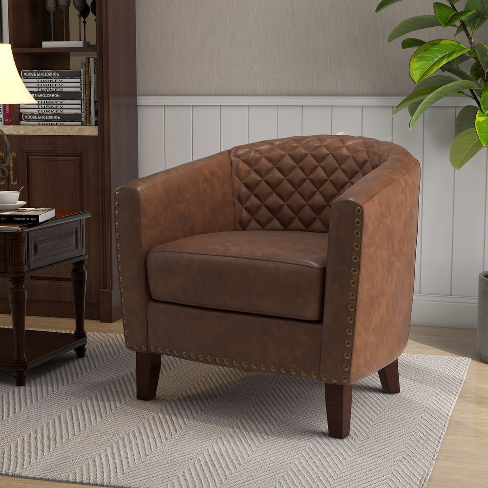 Axia Barrel PU Leather Accent Chair with Nailhead Trim