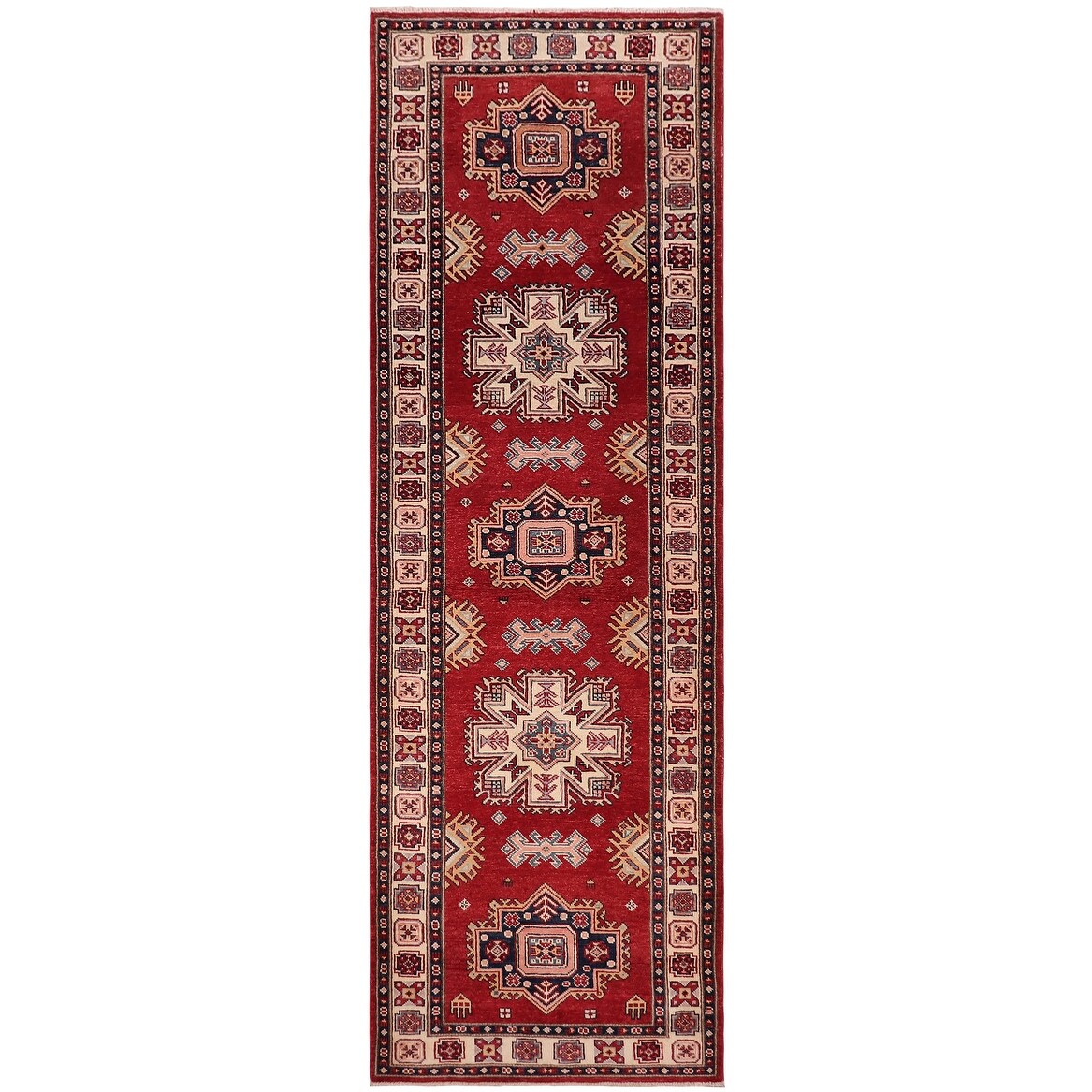 Tribal Super Kazak Nala Red/Beige Hand Knotted Wool Runner - 2'9'' x 9'8''