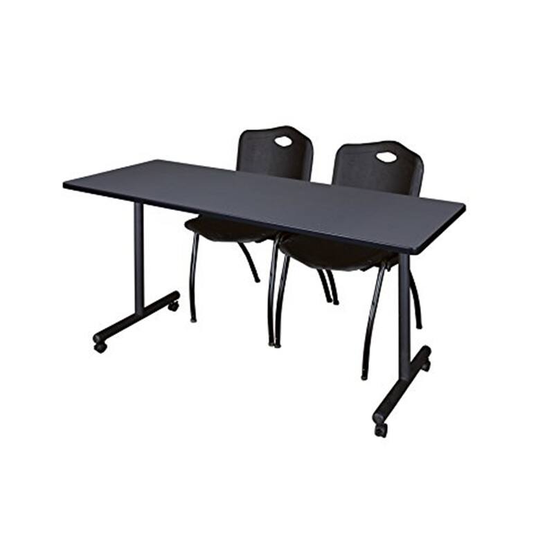 60" x 24" Mobile Training Table- Grey & 2 'M' Stack Chairs- Black