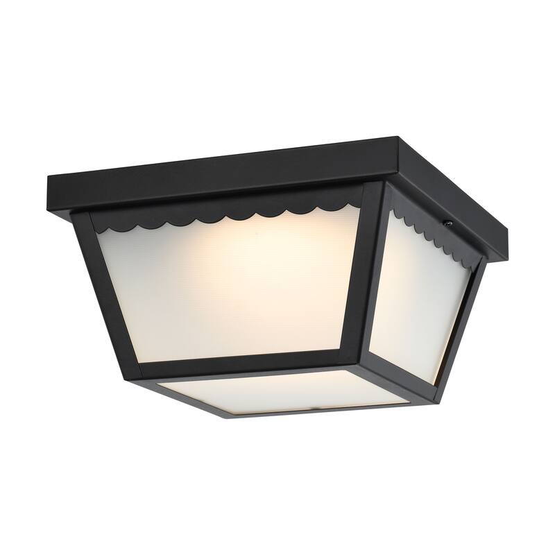 12 Watt 9 inch LED Carport Flush Mount Fixture 3000K Dimmable Black Finish with Frosted Glass