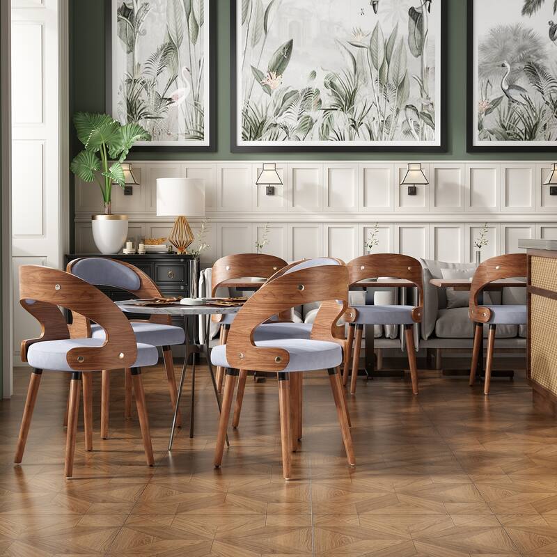 Modern Upholstered Wood Dining Chairs with Curved Backrest (Set of 1)