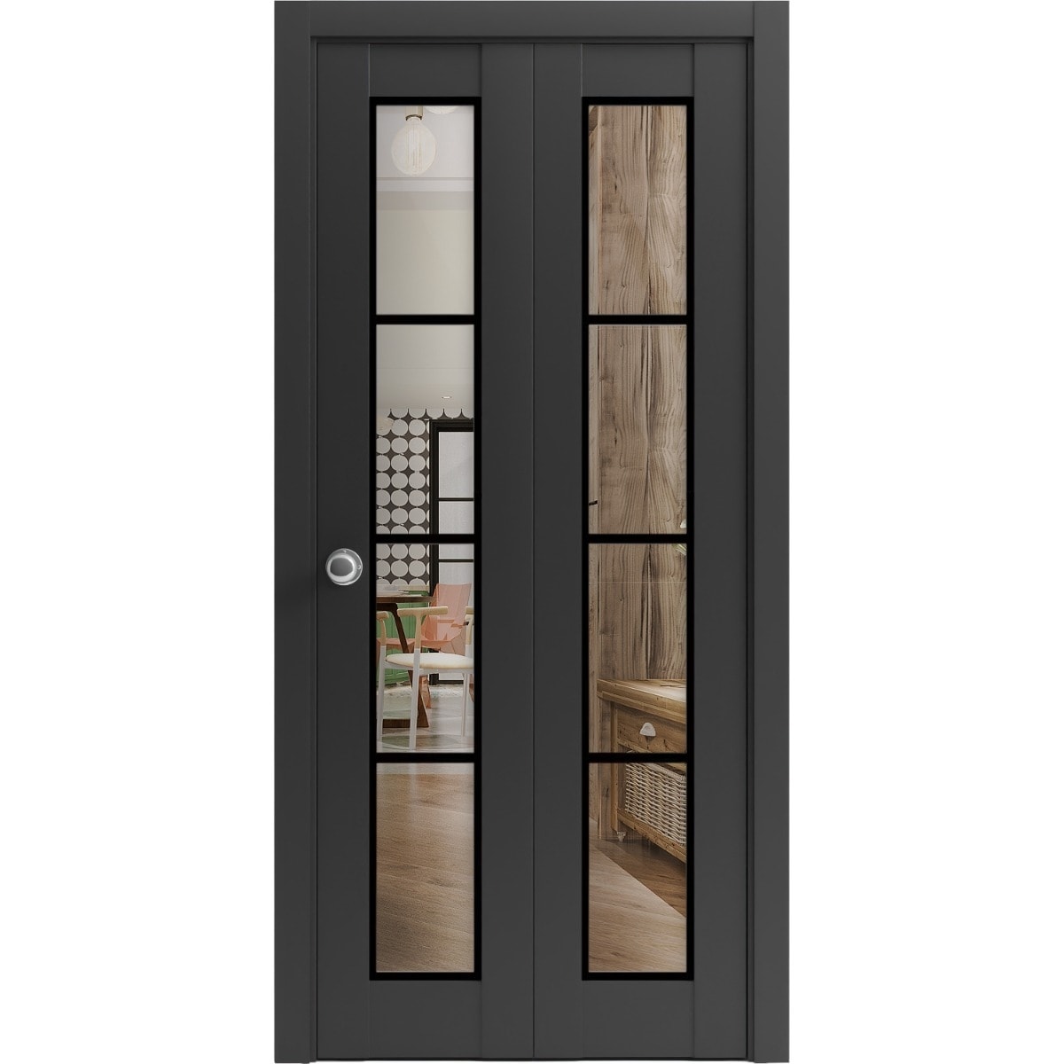SartoDoors Lucia 2466 | Closet Door Bi-fold Door | Solid Wood w/ Glass | Hardware Set | 36x80, Matte Black Bedroom Door