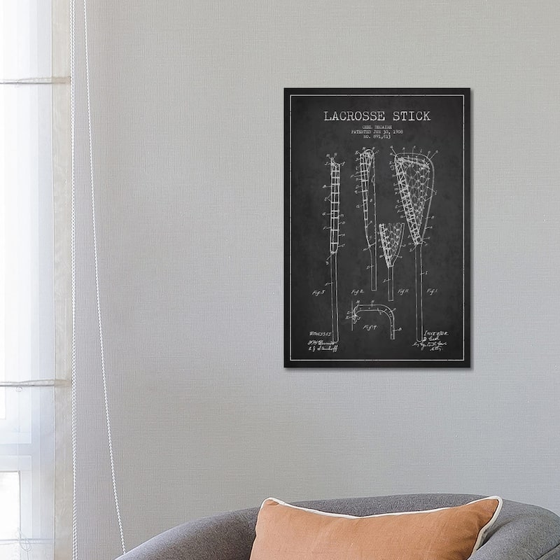 iCanvas "Lacrosse Stick Charcoal Patent Blueprint" by Aged Pixel Canvas Print - 26x18x1.5