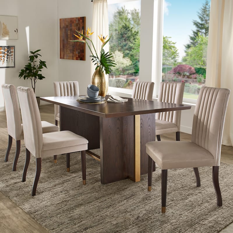 Noricum Espresso Wood Velvet Upholstered Dining Set