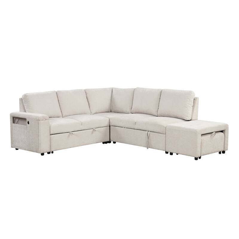 Multi-functional L-shaped Sofa with USB Ports, Storage, and Cup Holders