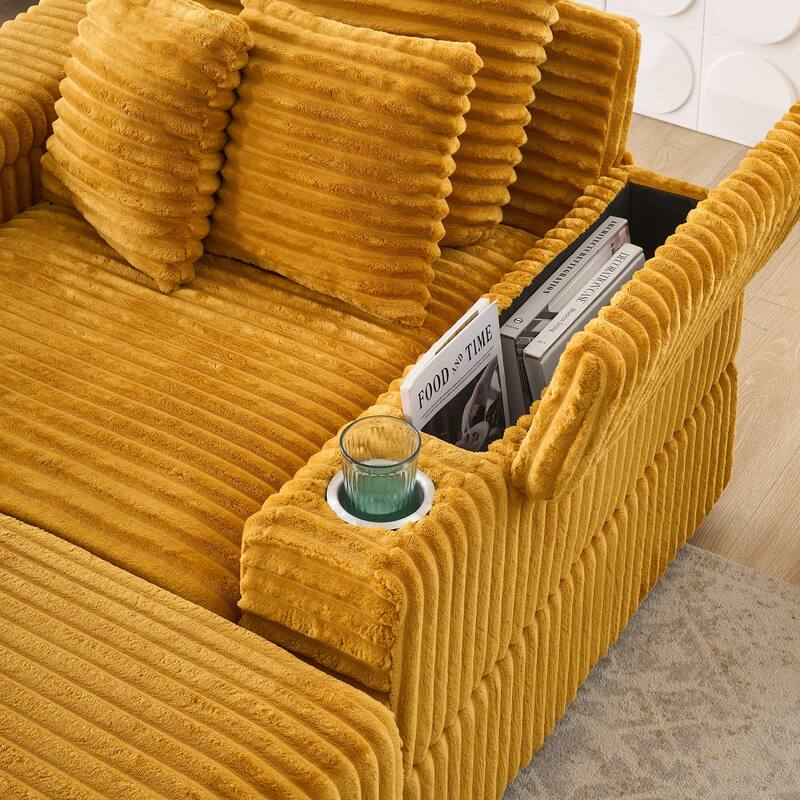57 Inch Corduroy Single Sofa with Ottoman Sleeper Sofa Lounge Sofa