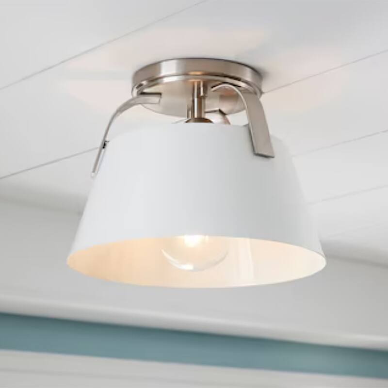 Elk Home Jepson 9.5'' Wide 1-Light Semi Flush Mount - Matte White with Brushed Nickel
