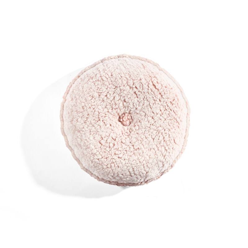 Lush Decor Button Soft Sherpa Round Decorative Pillow - Blush