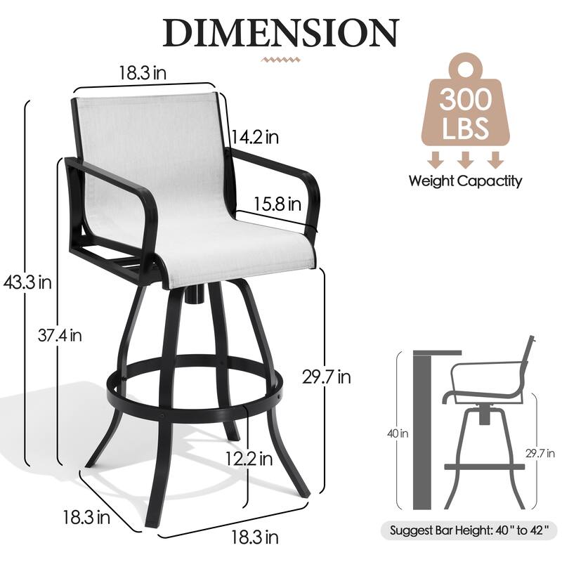Outdoor Indoor Patio Aluminum Premium Sunbrella Fabric Swivel Barstools