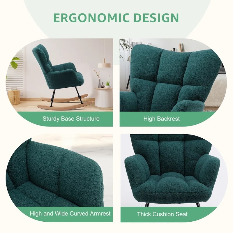 Rocking Chair Upholstered Glider Rocker Rocking Accent Chair Padded Seat with High Backrest Armchair