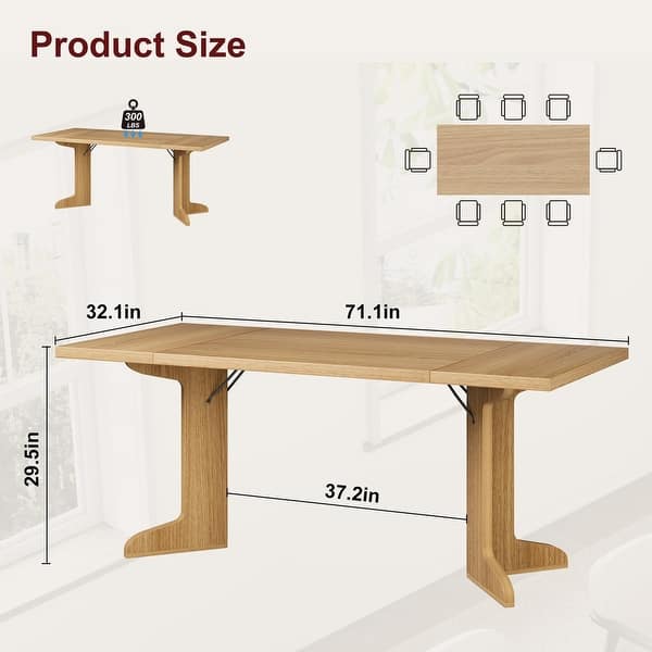 dimension image slide 2 of 3, 71" Large Dining Table for 6 to 8 People, Modern Dinner Table with Unique Wooden Legs, Rectangle Dining Table