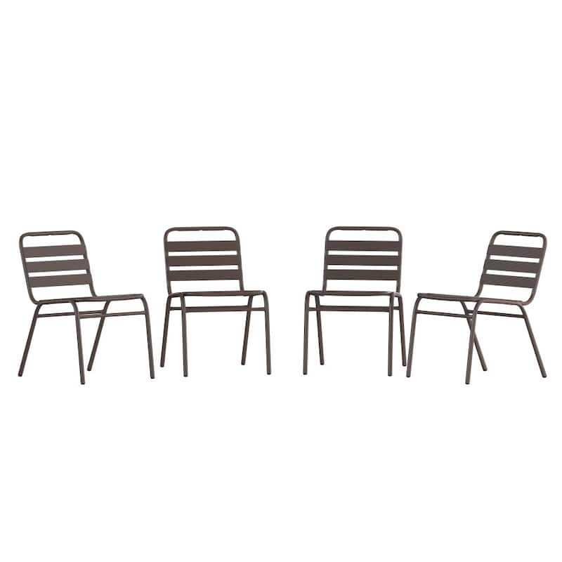 4PK Commercial Aluminum Indoor-Outdoor Restaurant Stack Chair - Triple Slat Back