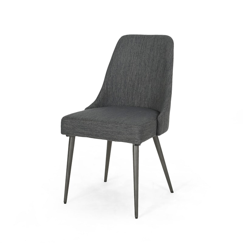 Dining Side Chair Set of 2, Smooth Textured Gray Fabric Armless Design