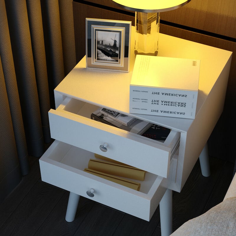 Gymax Wooden Nightstand Mid-Century End Side Table Bedroom W/2 Storage