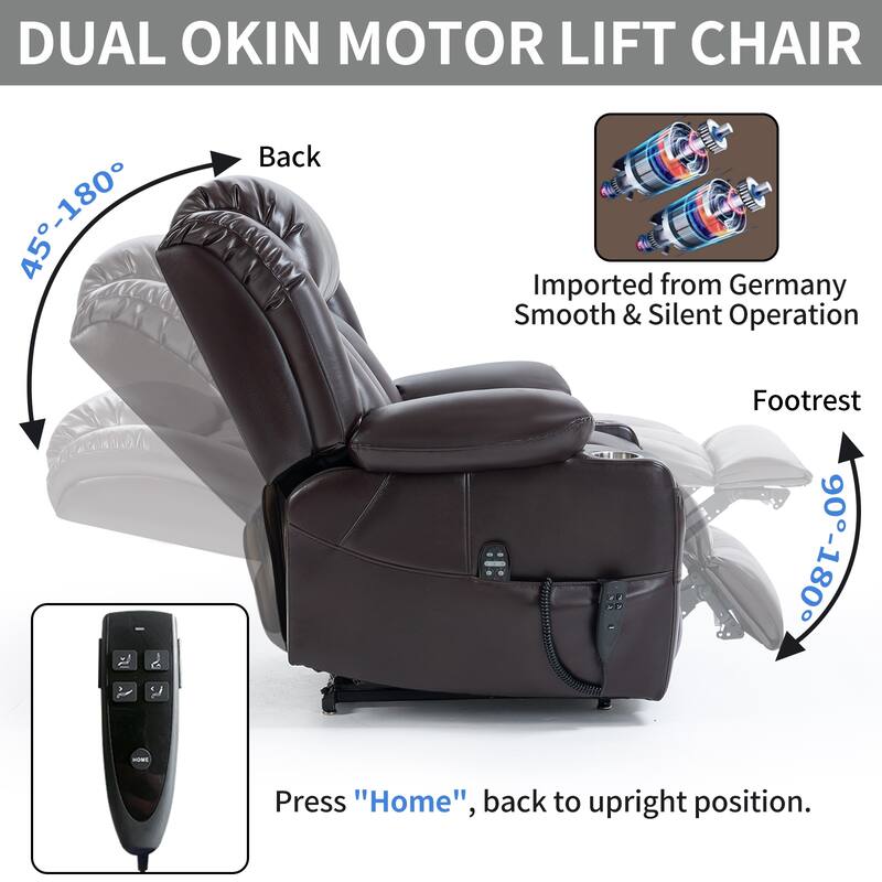 Brown Power Lift Vibration Massage Recliner