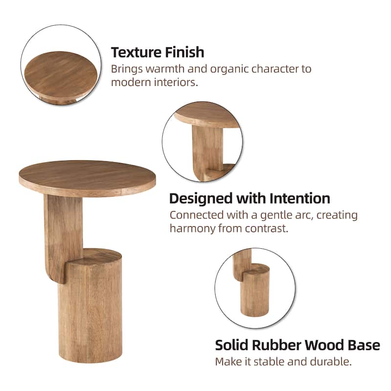 COZAYH Modern Small Drink Table with Geometric Base, Minimalist Tall End Table for Small Space, Natural
