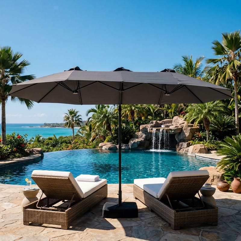 black patio umbrella with solar lights ACEGOSES 10-ft Steel Blue Push-button Tilt Market Patio Umbrella with Lights  LW-320B-LED at Lowes.com