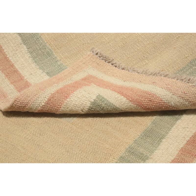 Hand Woven Oriental 100% Wool Carpet Southwestern Tribal Beige & Ivories Kilim Runner Rug - 7' 9'' X 1' 11''