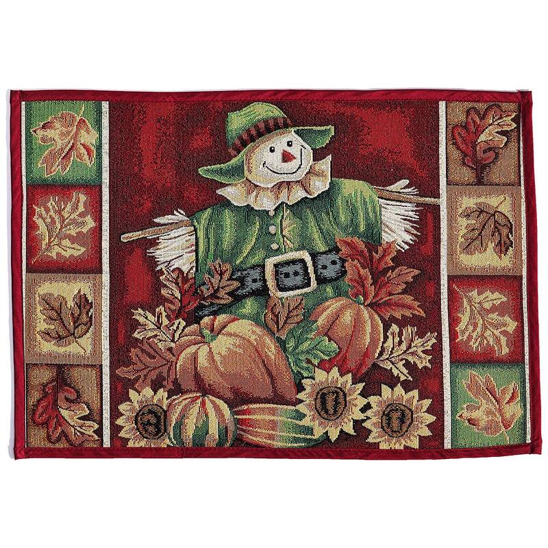 Violet Linen Fall Harvest Collection - Tapestry Pumpkins and Autumn Leaves Design - 19" X 27" Area Rug - 19" x 27" - Scarecrow