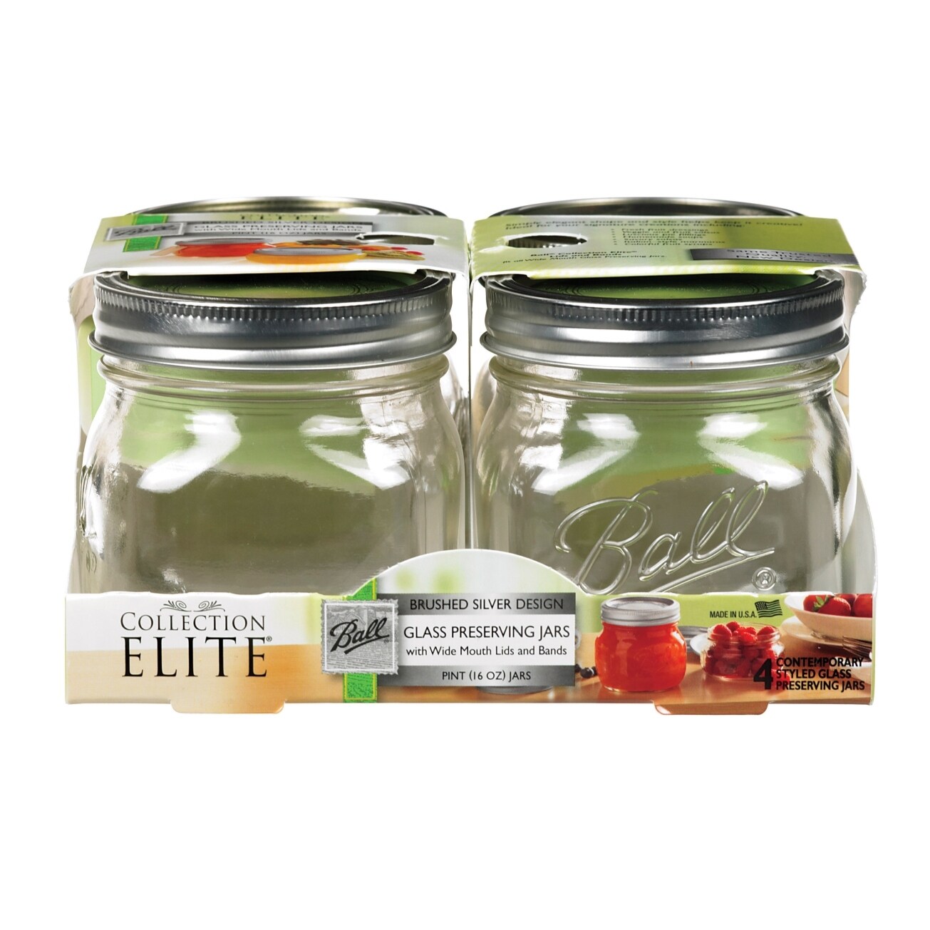 Ball 1440061180 Collection Elite Pint Wide Mouth Jars 4-Pack 16 Oz 