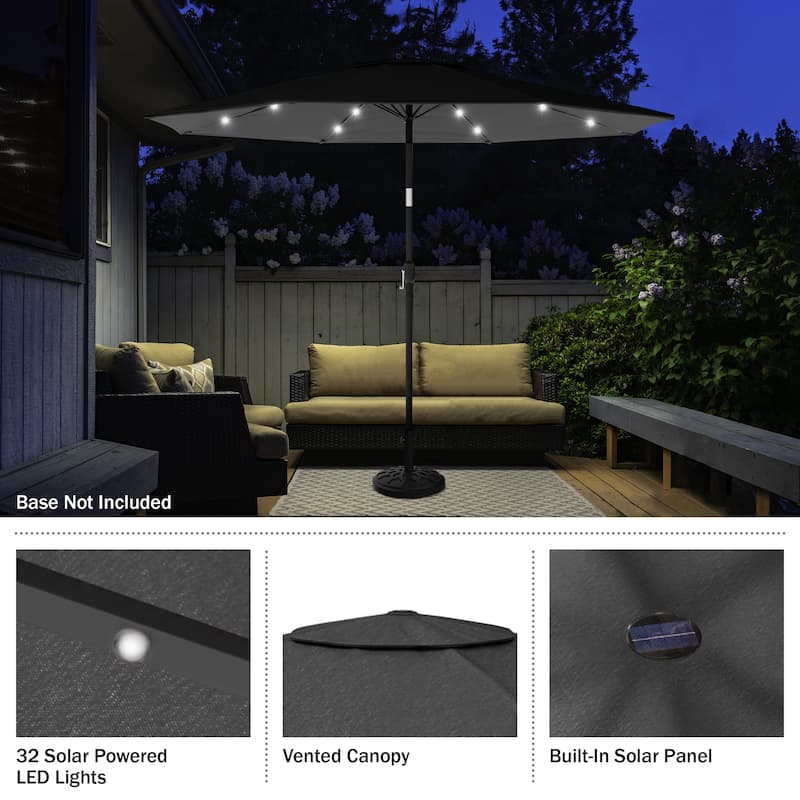 Patio Umbrella with Lights - 10 ft Outdoor Sun Shade Canopy with 32 Solar LEDs by Pure Garden (Gray)