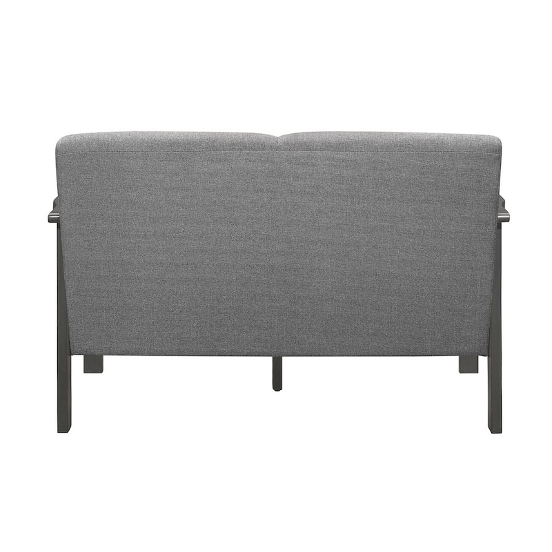 Wiston 50 Inch Loveseat, Gray Polyester, Dark Gray Solid Rubberwood