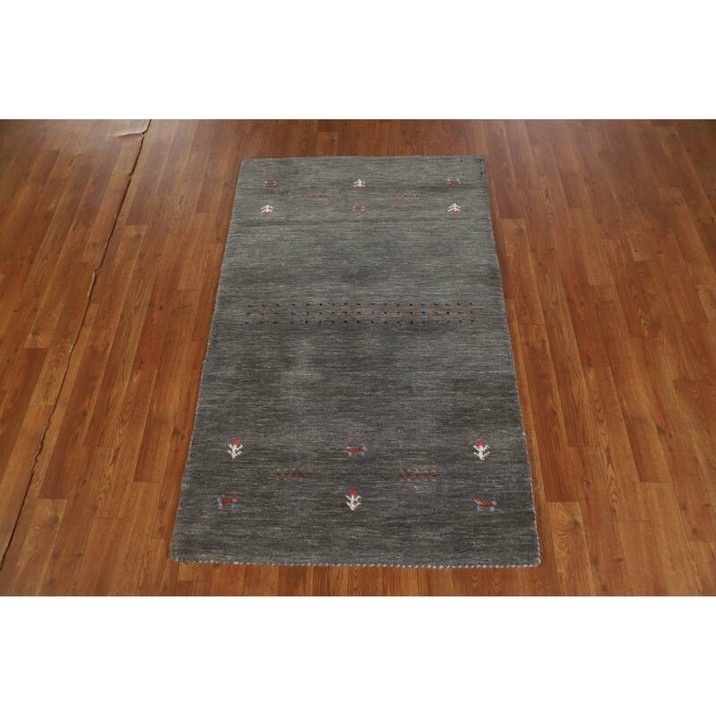 Hand Knotted Oriental 100% Wool Carpet Tribal Tribal Greys & Charcoal Gabbeh Area Rug - 4' 11'' X 3' 1''
