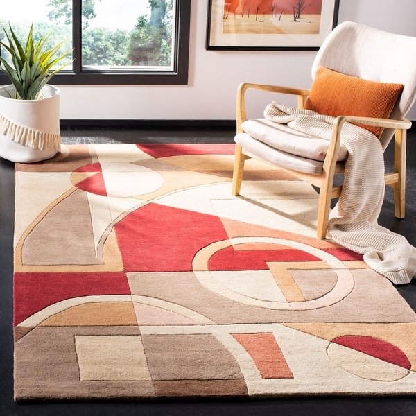 Jaipur rugs Handmade Red Orange Colour 2X3 feet Wool Abstract Area Rug 