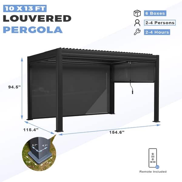 dimension image slide 4 of 30, EROMMY Outdoor Louvered Pergola Gazebo with Adjustable Aluminum Rainproof Roof