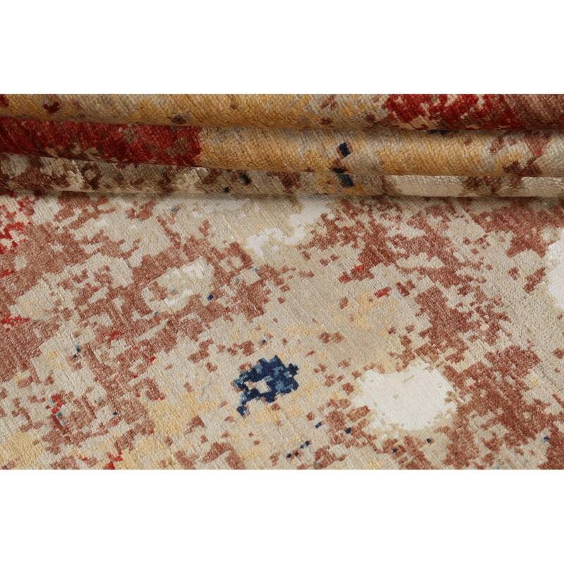 Vegetable Dye Wool/ Silk Abstract Area Rug Hand-knotted Modern Carpet - 6'5" x 9'6"