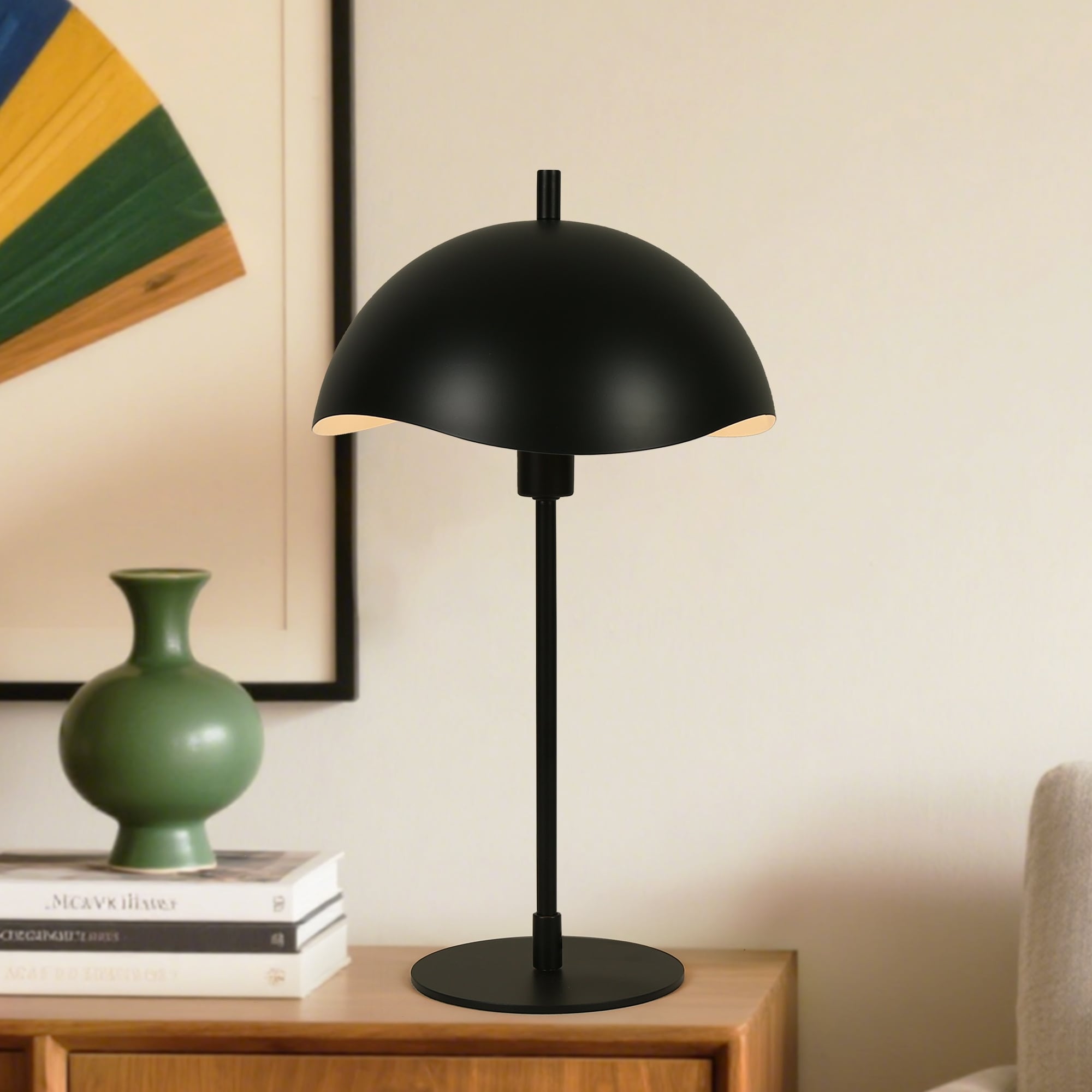 Modern Black Mushroom Table Lamp with Dome Metal Shade - 10