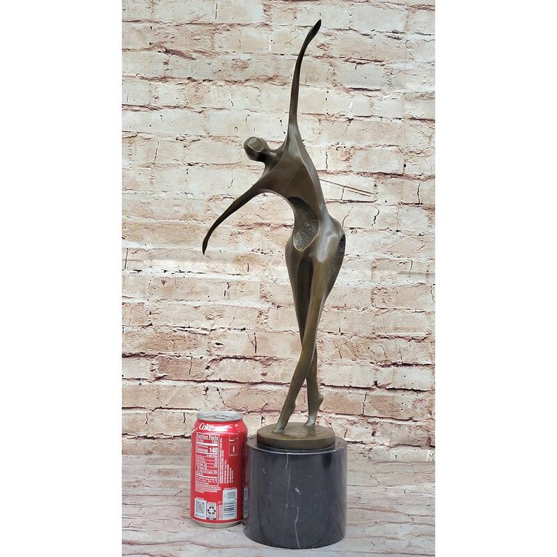 Midcentury Modern Abstract Art Human Dancer Figure Bronze Sculpture On Marble Base